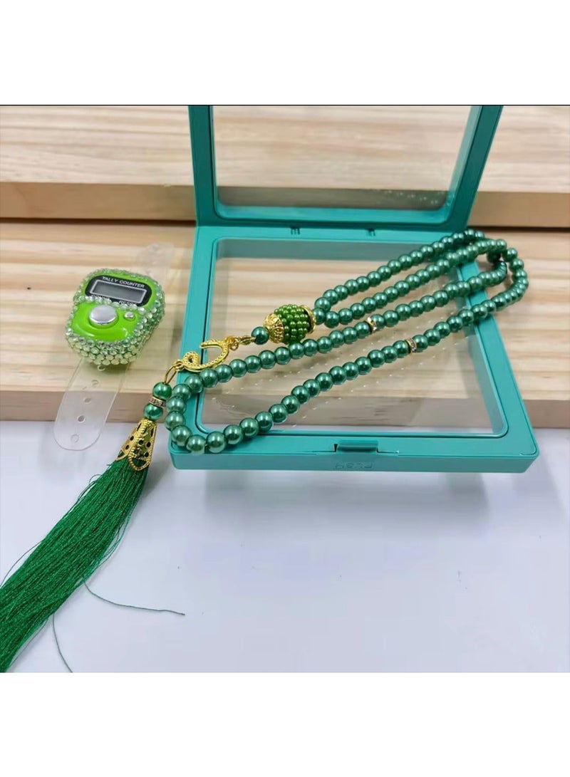 Prayer beads set with electronic counter - elegant design inside a gift box (green color) - Image 2